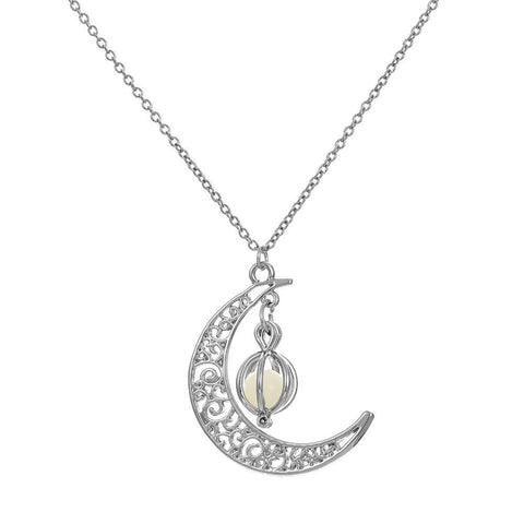 Filigree Glim Cage Crescent Moon Glow in the Dark Necklace