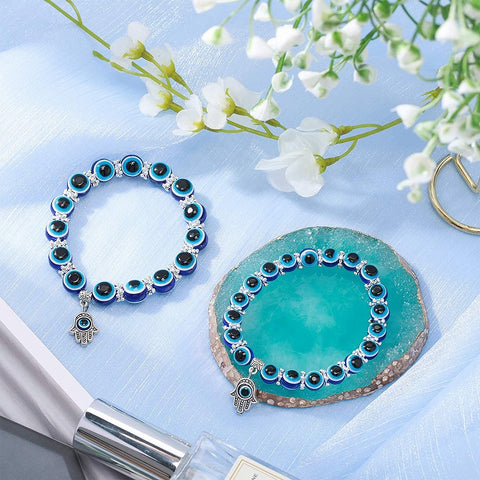 Turkish Evil Eye Bracelet with Sapphire Glaze Beads