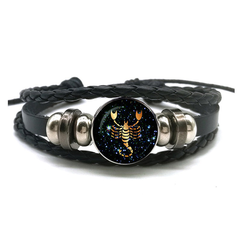 Leather Bracelet with Zodiac Sign