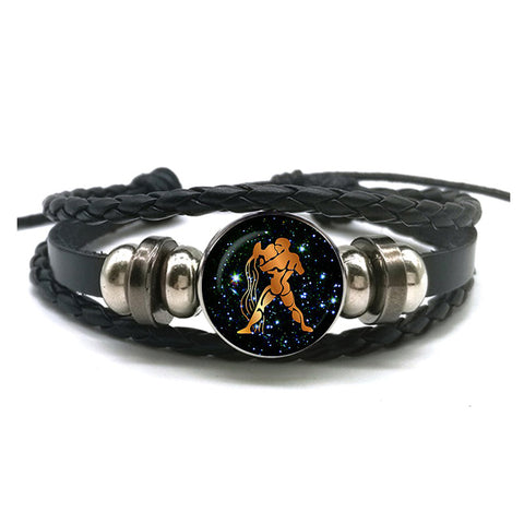 Leather Bracelet with Zodiac Sign